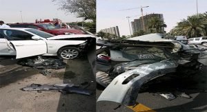 اصابات وإنحشار في تصادم 7 مركبات على طريق الفحيحيل